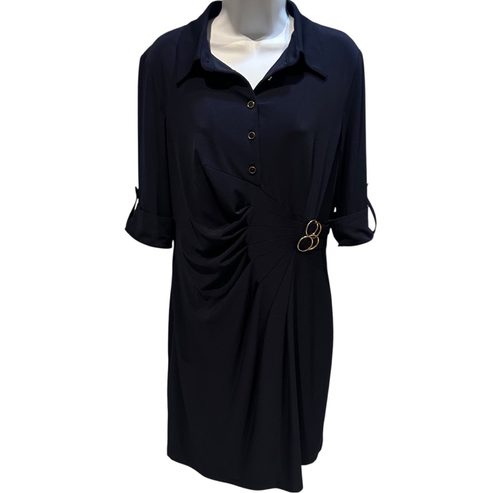 Tahari Arthur S. Levine Navy Blue Shirt Dress Size 10 Petite